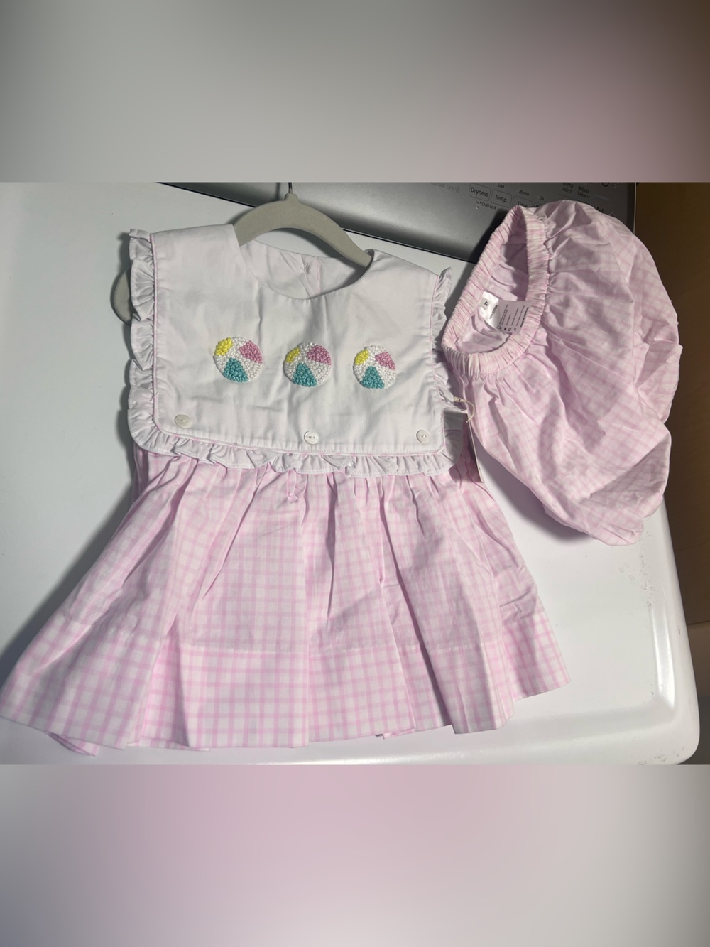 Pink Gingham Baby Matching Set with Beach Ball Embroidery